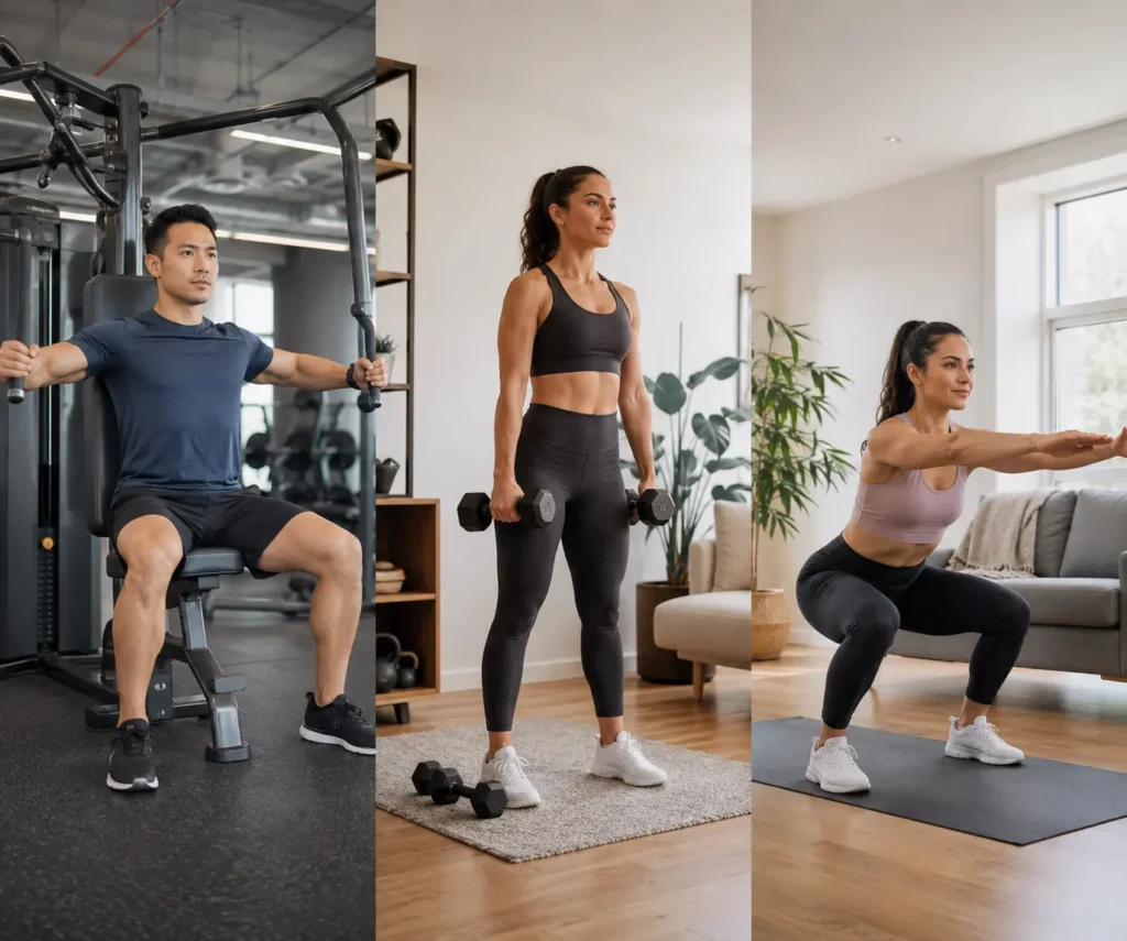 Different full body workout options for gym and home training